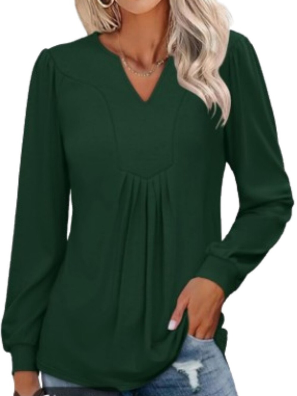 Ivicoer Emerald Green Long-Sleeve Split Neck Top Sz Lg